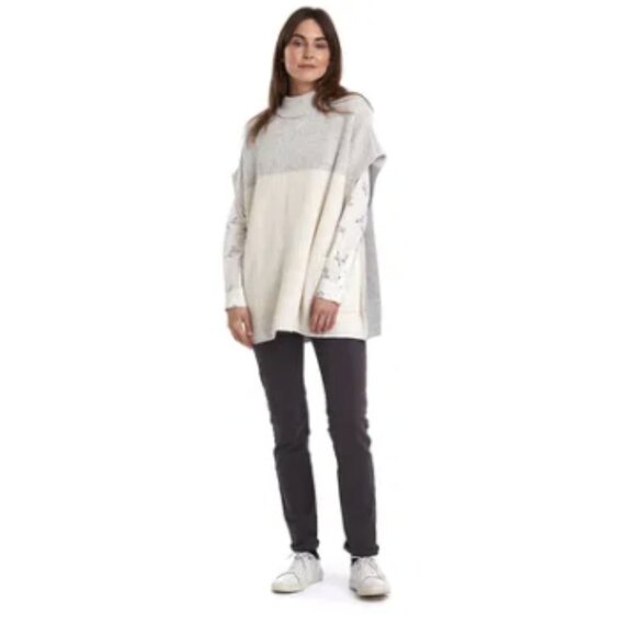 Barbour Large Gray Cream Color Block Wool Blend Cozy Dipton Cape - Picture 1 of 12